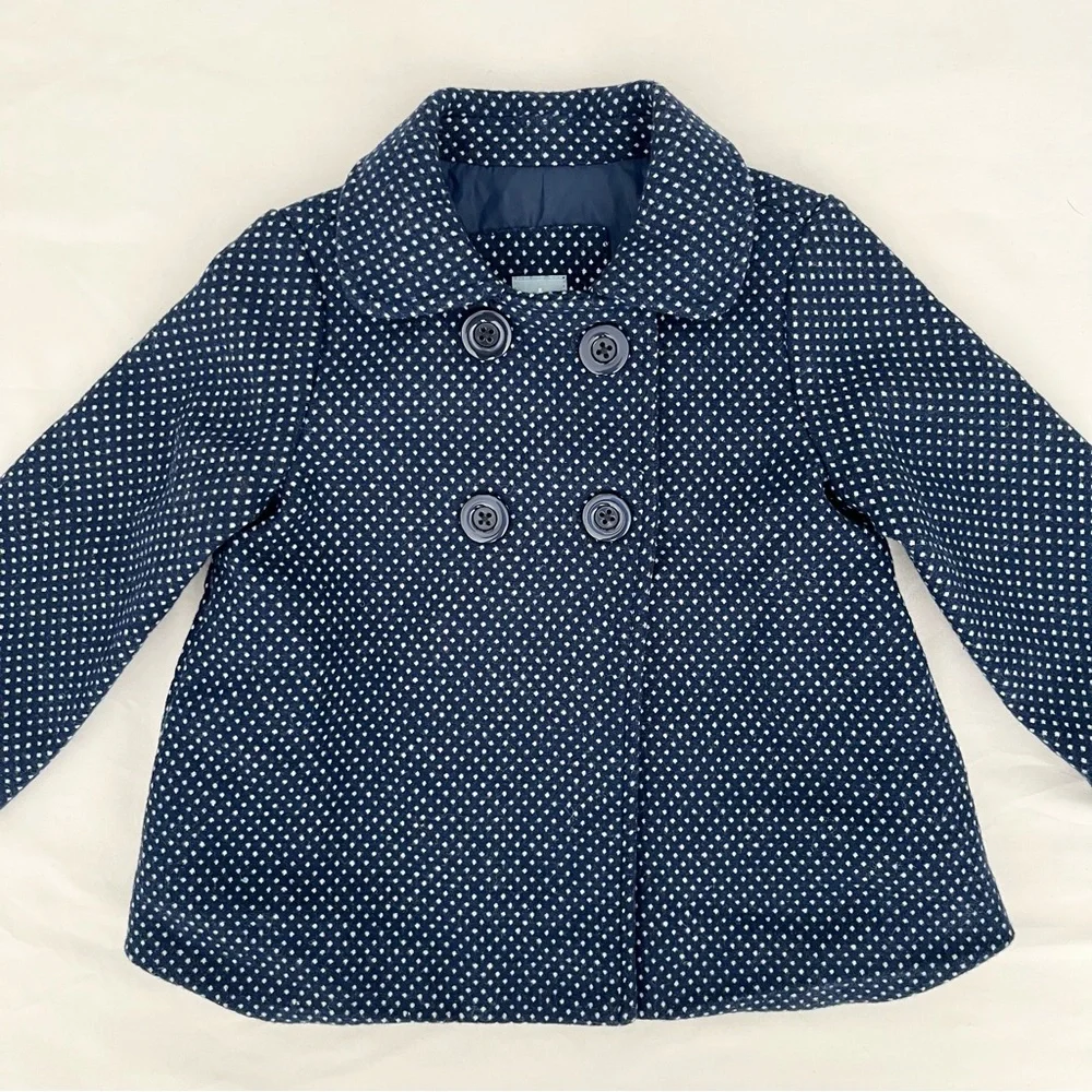 BabyGap Girl's Coat 2Y Blue White Polka Dots Wool Blend Formal Dressy A-Line